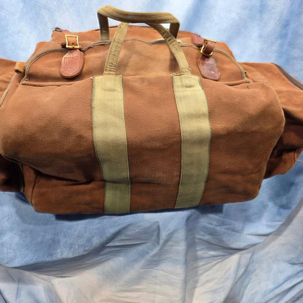 Vintage Black Sheep Brand Brown Heavy Canvas Duffle Leather Trim Travel Luggageu